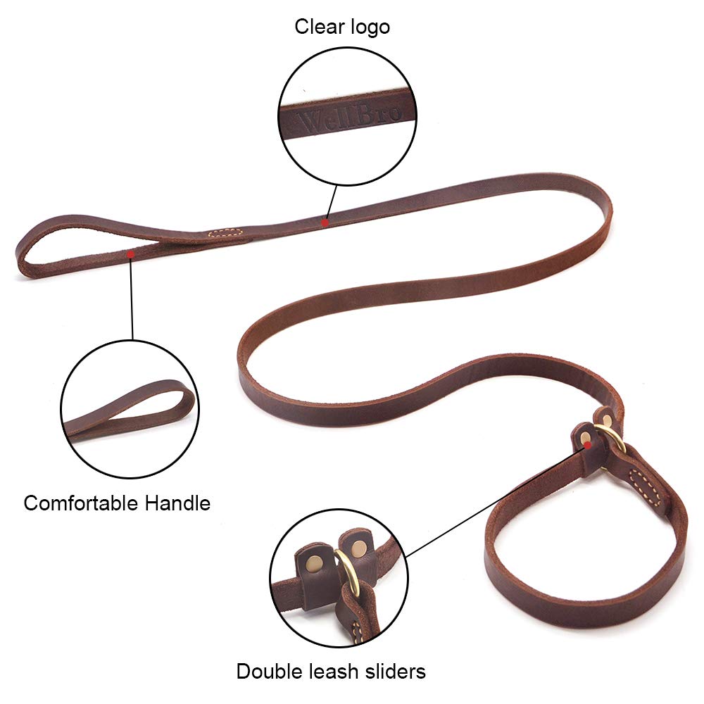 BronzeBark Slip Lead: Real Leather Adjustable Leash -  by Handbags Specialist Headquarter | Available at Handbags Specialist Headquarter