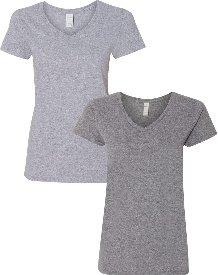Gildan V-Neck Cotton Tee Duo for Women - Women's T Shirts by Handbags Specialist Headquarter | Available at Handbags Specialist Headquarter