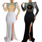 Women's Diamond Long Sleeve Party Club Dress