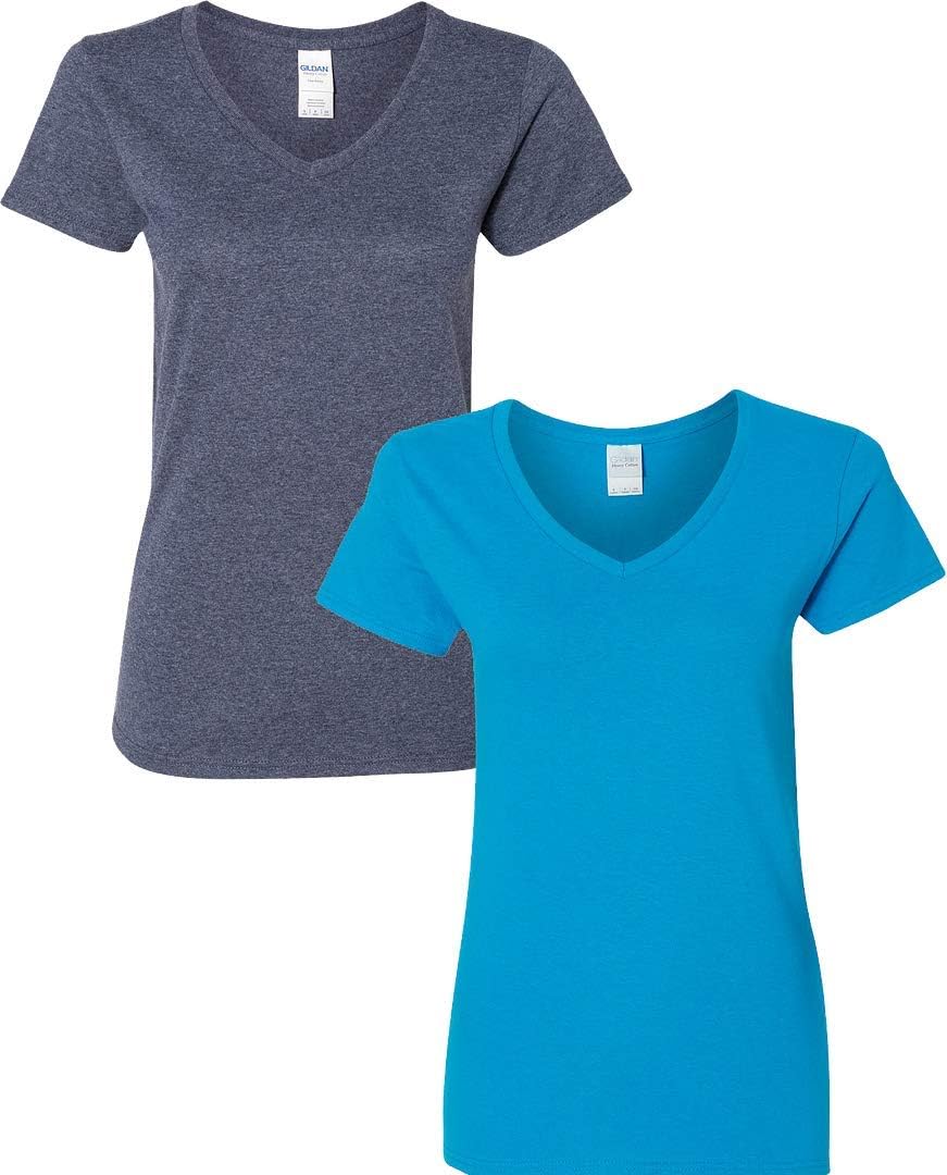 Gildan V-Neck Cotton Tee Duo for Women - Women's T Shirts by Handbags Specialist Headquarter | Available at Handbags Specialist Headquarter