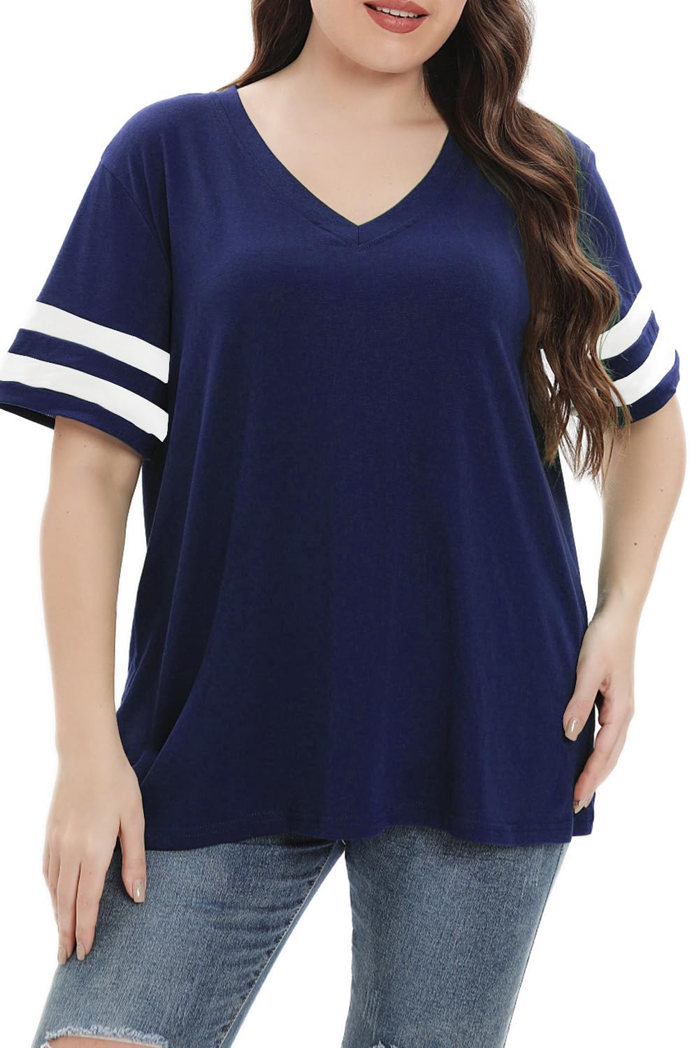 Summer V-Neck Plus Tunic Tee for Women 1X-5X - Woman T-Shirt by Handbags Specialist Headquarter | Available at Handbags Specialist Headquarter