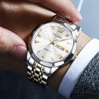 AzureGleam: Elite Men's Diamond Steel Watch