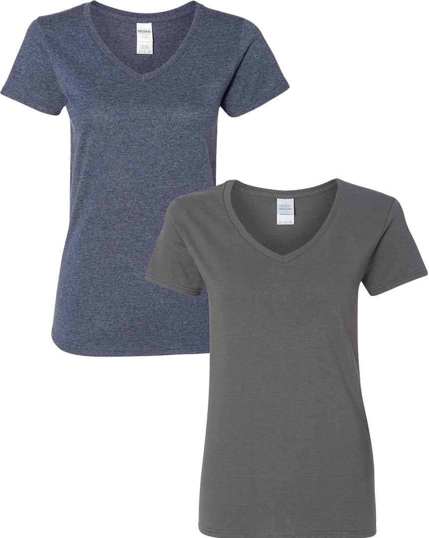 Gildan V-Neck Cotton Tee Duo for Women - Women's T Shirts by Handbags Specialist Headquarter | Available at Handbags Specialist Headquarter