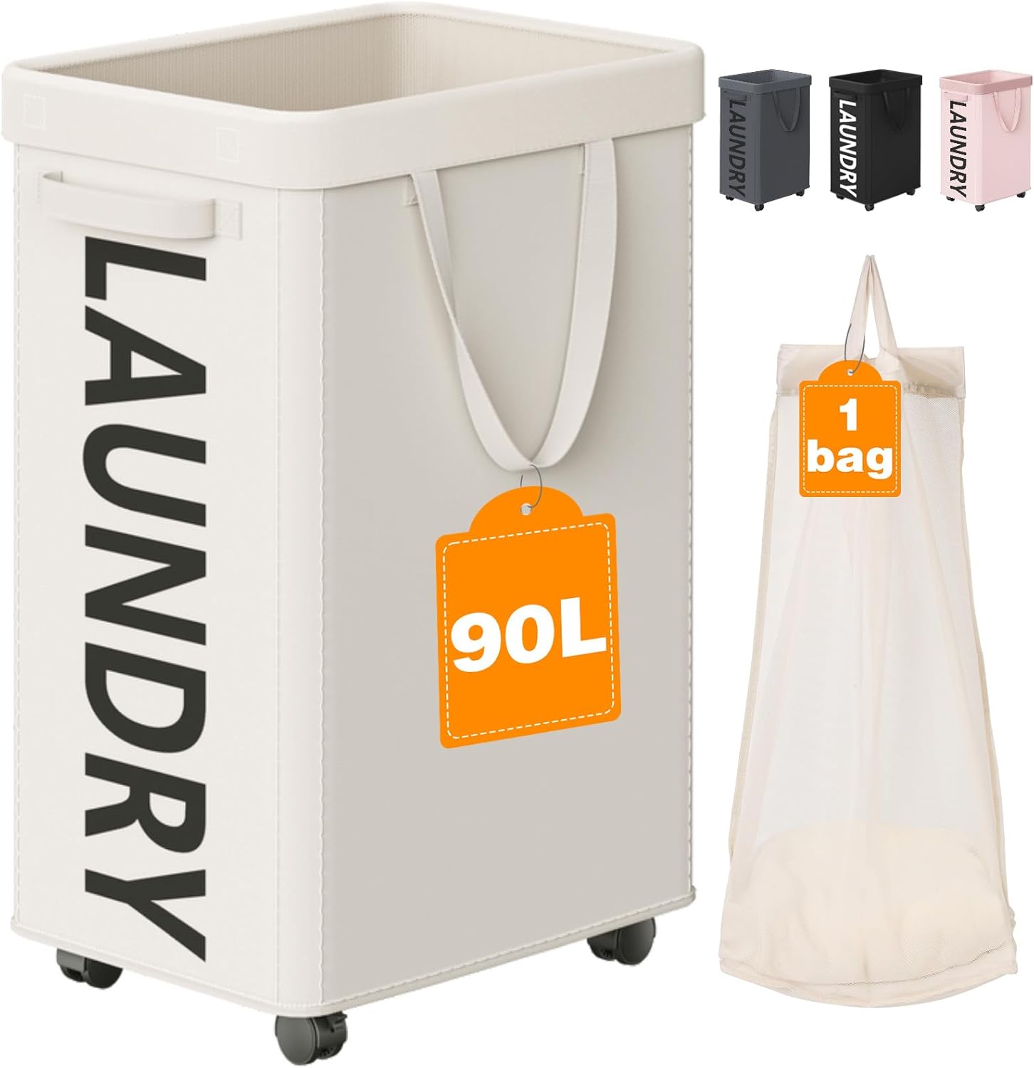 RollAway 90L Laundry Basket with Removable Bag - Laundry Baskets by Handbags Specialist Headquarter | Available at Handbags Specialist Headquarter