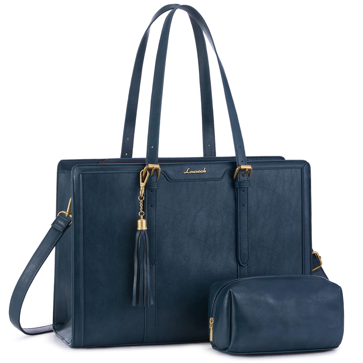 LOVEVOOK Vintage Leather Laptop Tote for Women 15.6