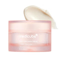 Pink jar of cream labeled "Triple Collagen Cream" with a creamy smear above it.