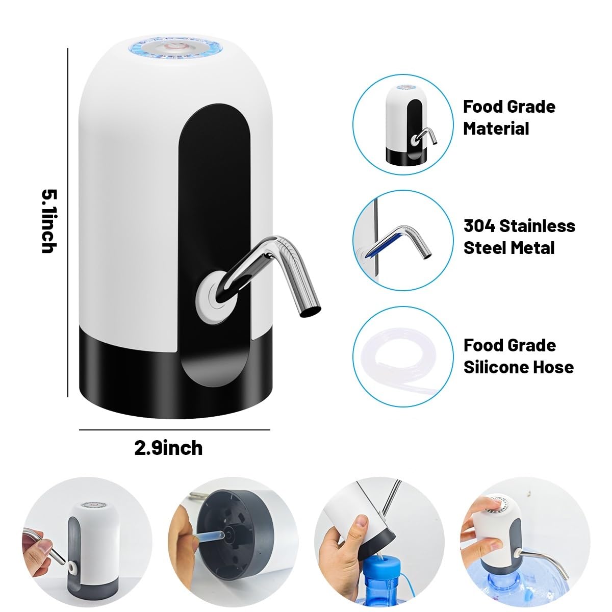 Portable USB Water Dispenser for 3-5 Gallon Bottles