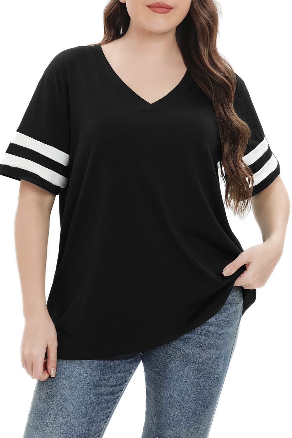 Summer V-Neck Plus Tunic Tee for Women 1X-5X - Woman T-Shirt by Handbags Specialist Headquarter | Available at Handbags Specialist Headquarter