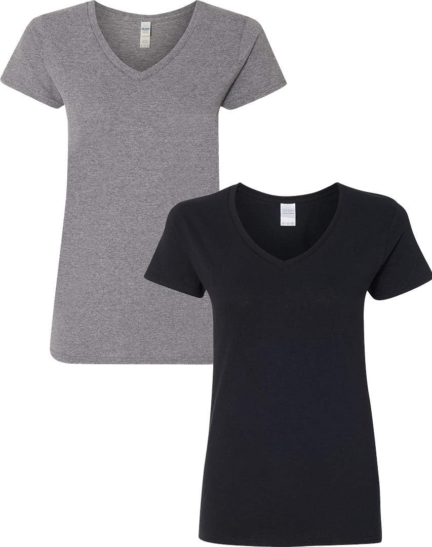 Gildan V-Neck Cotton Tee Duo for Women - Women's T Shirts by Handbags Specialist Headquarter | Available at Handbags Specialist Headquarter