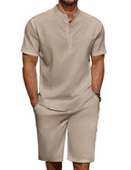 COOFANDY Men's Linen Henley Shirt & Shorts Set
