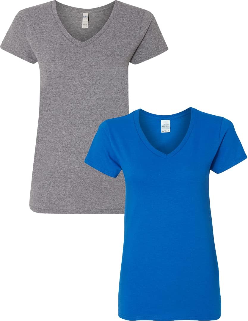 Gildan V-Neck Cotton Tee Duo for Women - Women's T Shirts by Handbags Specialist Headquarter | Available at Handbags Specialist Headquarter