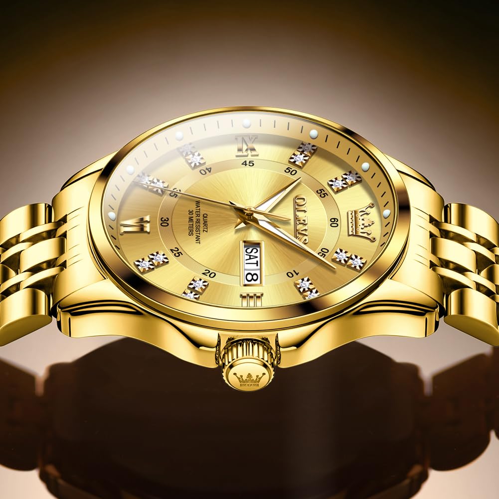 OLEVS Luxe: Men's Golden Dial Quartz Business Watch