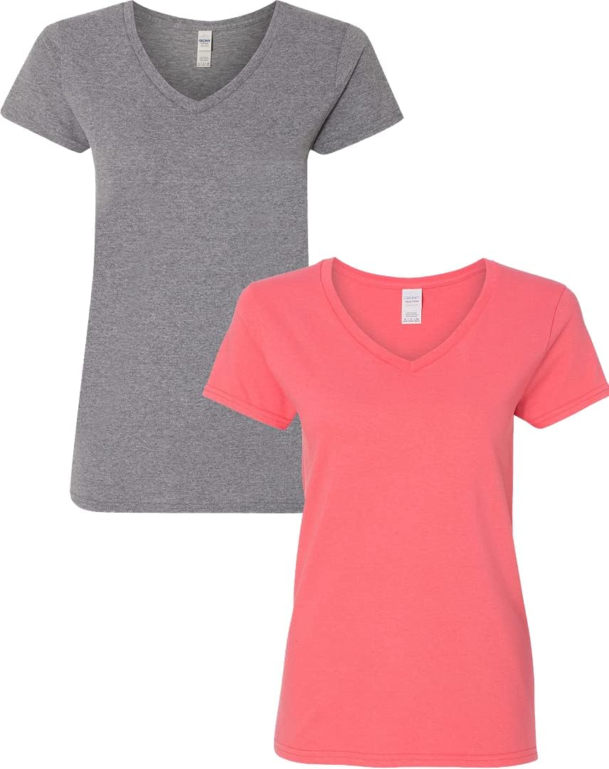 Gildan V-Neck Cotton Tee Duo for Women - Women's T Shirts by Handbags Specialist Headquarter | Available at Handbags Specialist Headquarter