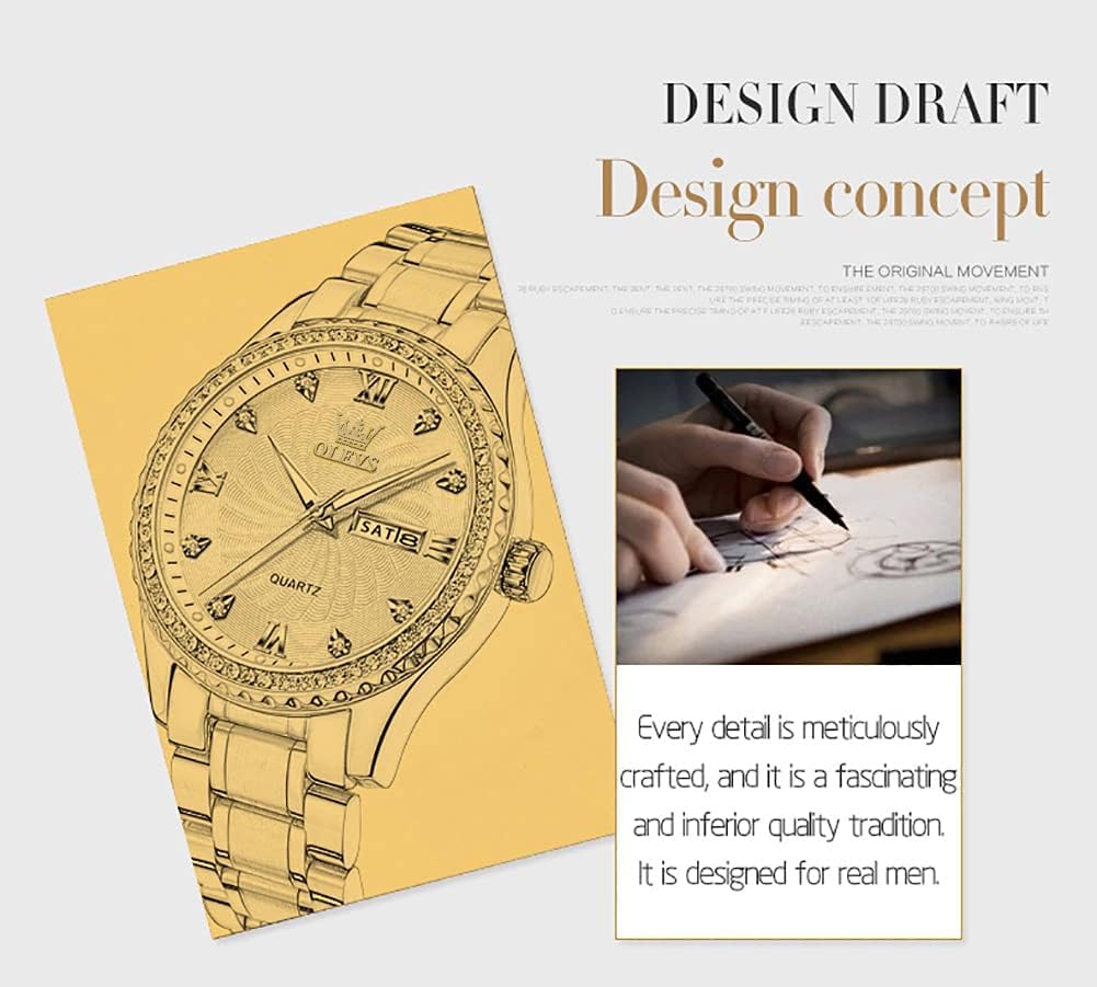 OLEVS Luxe: Men's Golden Dial Quartz Business Watch