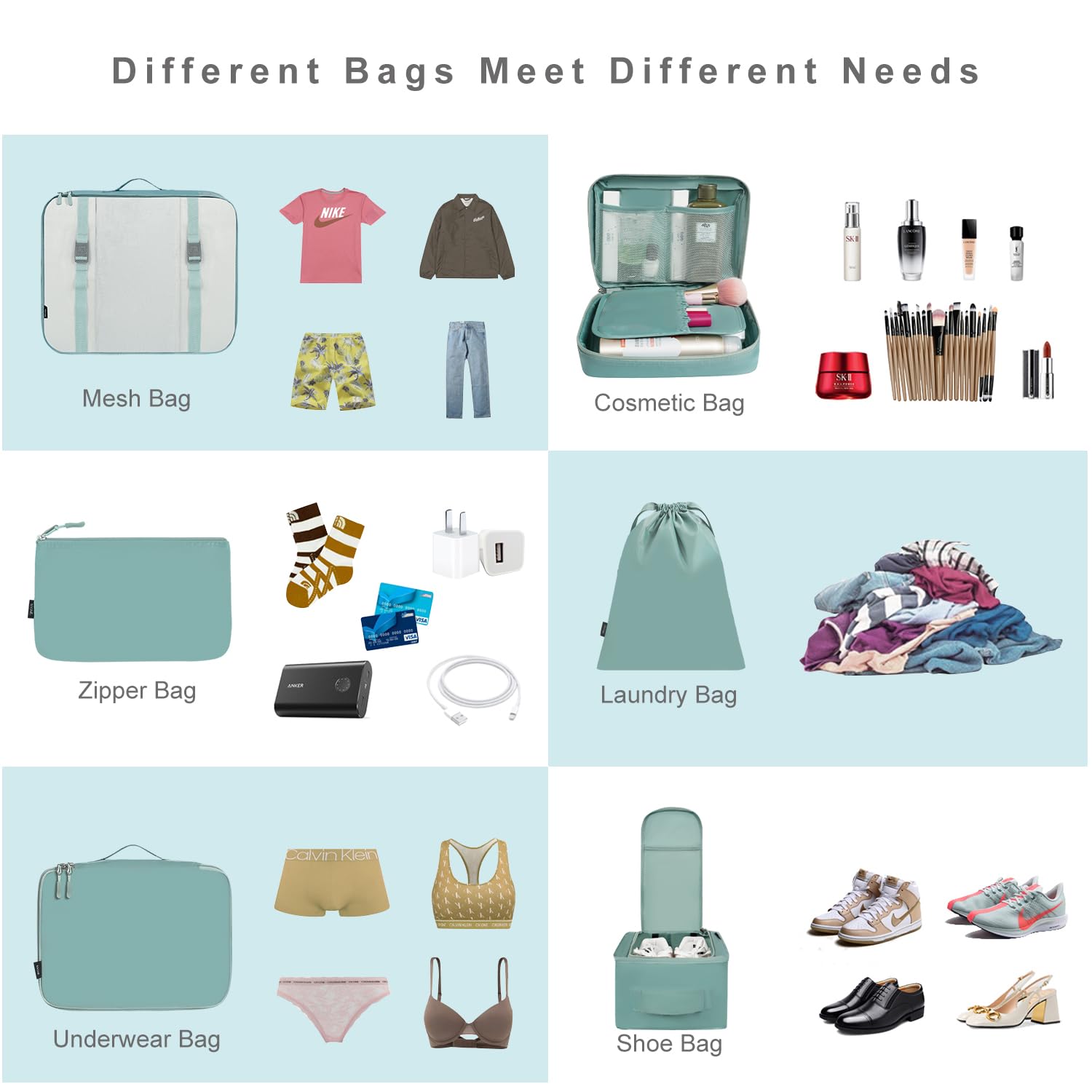 TravelMate 8-Piece Packing Cubes - Luggage Travel Bags by Handbags Specialist Headquarter | Available at Handbags Specialist Headquarter