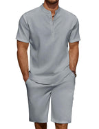 COOFANDY Men's Linen Henley Shirt & Shorts Set