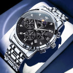 AzureGleam: Elite Men's Diamond Steel Watch