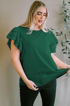 Plus Size Eyelet Round Neck Short Sleeve Blouse - Women Plus Size by Trendsi | Available at Handbags Specialist Headquarter