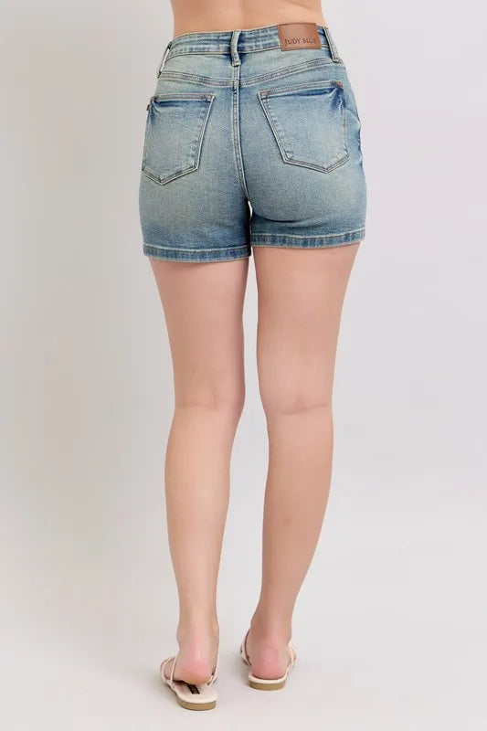 Judy Blue Full Size V-Front Vintage Wash Shorts Plus Size - Women / Jeans & Denim by Trendsi | Available at Handbags Specialist Headquarter