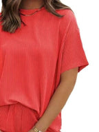 Full Size Ribbed Short Sleeve Top and Shorts Two-Piece Set Plus Size - Sleepwear by Trendsi | Available at Handbags Specialist Headquarter