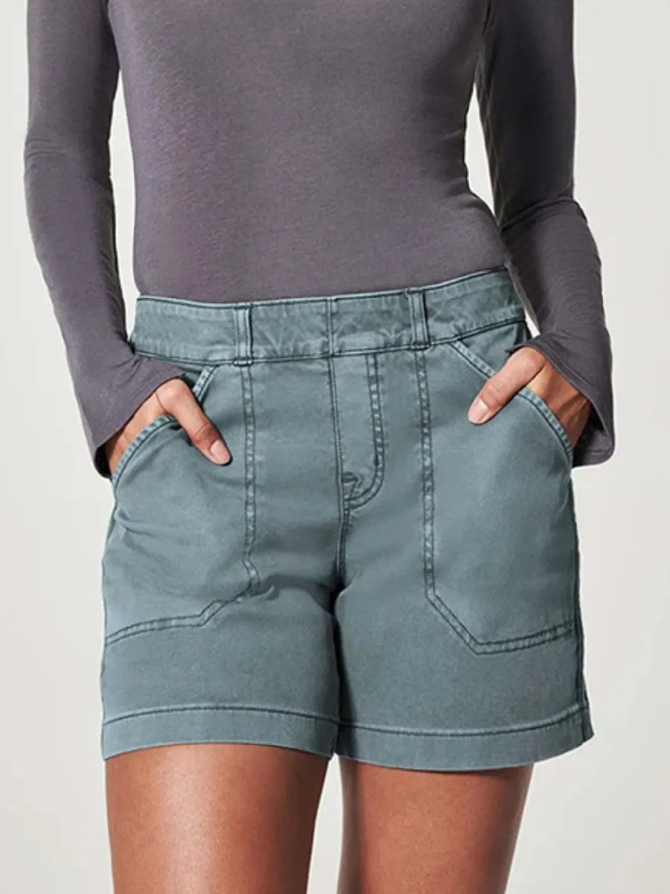 Full Size Vintage Washed Denim Shorts with Pockets Plus Size - Women / Jeans & Denim by Trendsi | Available at Handbags Specialist Headquarter