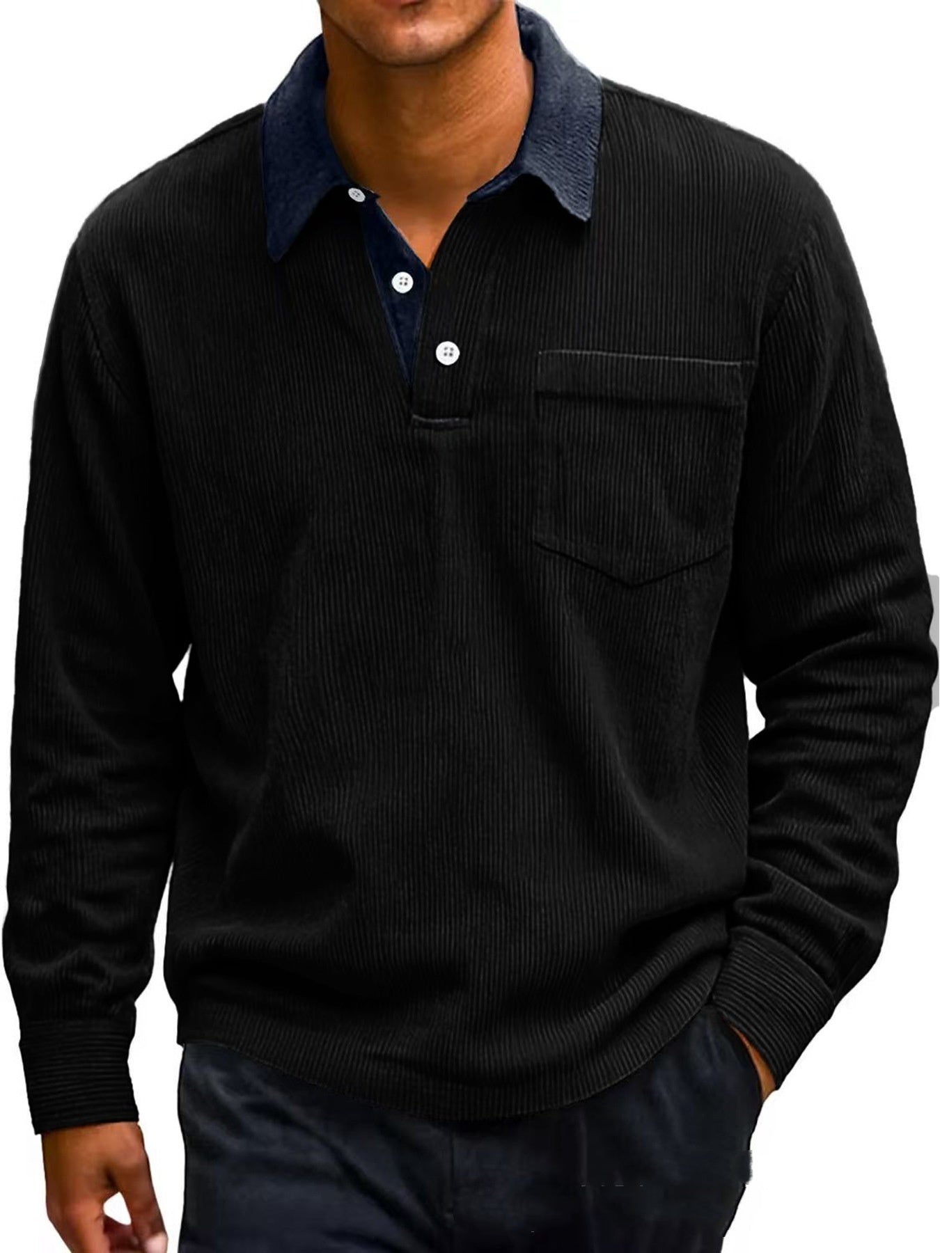 RetroCord Men's Long Sleeve Polo - 100001871 by Trendsi | Available at Handbags Specialist Headquarter