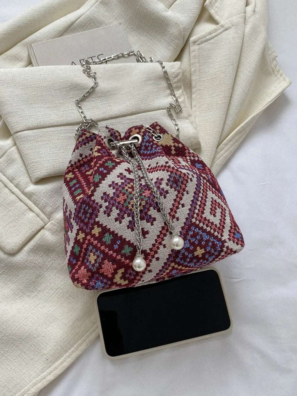 Printed Chain Bucket Bag - Crossbody Bag by Trendsi | Available at Handbags Specialist Headquarter