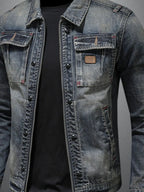 Men's Plus Size Washed Zip Up Denim Jacket with Chest Pockets - Men's jackets by Trendsi | Available at Handbags Specialist Headquarter