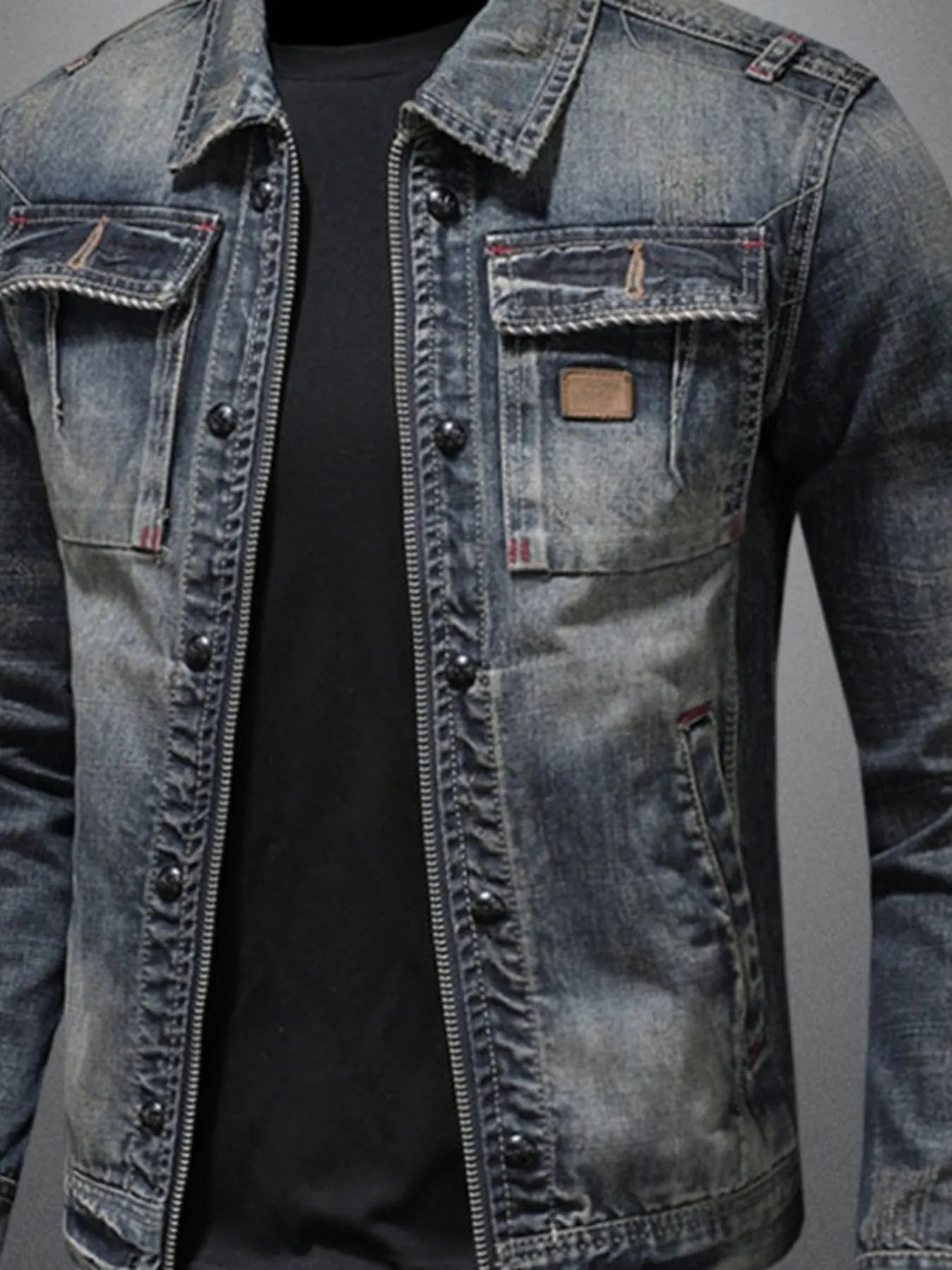 Men's Plus Size Washed Zip Up Denim Jacket with Chest Pockets - Men's jackets by Trendsi | Available at Handbags Specialist Headquarter