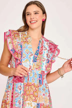 Umgee Full Size Tie Neck Double Layered Ruffle Sleeve Midi Dress Plus Size - Dresses by Trendsi | Available at Handbags Specialist Headquarter