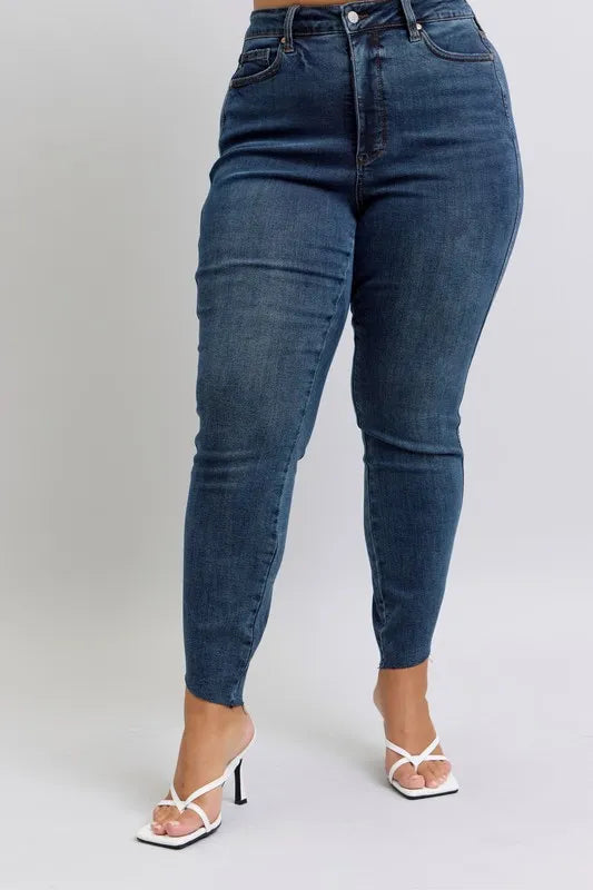 Judy Blue Full Size High Waist Tummy Control Step Hem Skinny Jeans Plus Size - Women / Jeans & Denim by Trendsi | Available at Handbags Specialist Headquarter