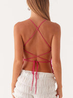 Crisscross Back V-Neck Cami - Tops by Trendsi | Available at Handbags Specialist Headquarter