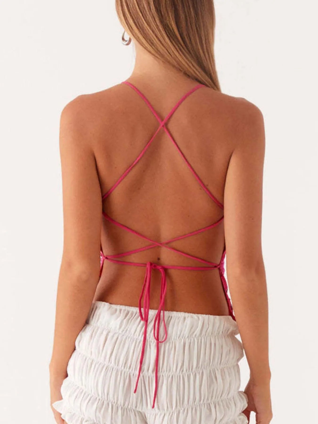Crisscross Back V-Neck Cami - Tops by Trendsi | Available at Handbags Specialist Headquarter