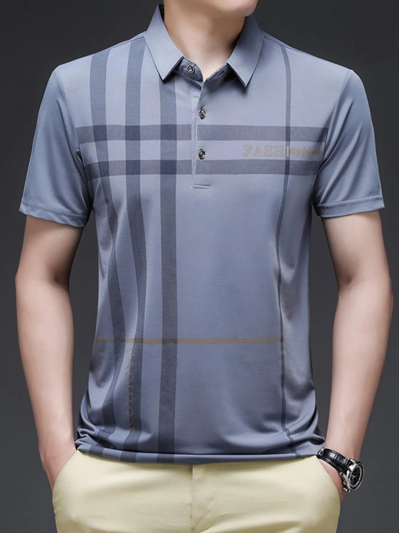 Men's Plus Size Plaid Pattern Short Sleeve Polo Shirt - Men's Polo shirt by Trendsi | Available at Handbags Specialist Headquarter