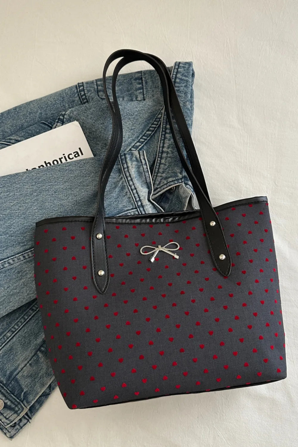 Bow Trim Polyester Tote Bag - Tote Bag by Trendsi | Available at Handbags Specialist Headquarter