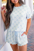 Printed Round Neck Top and Shorts Two-Piece Lounge Set - Sleepwear by Trendsi | Available at Handbags Specialist Headquarter