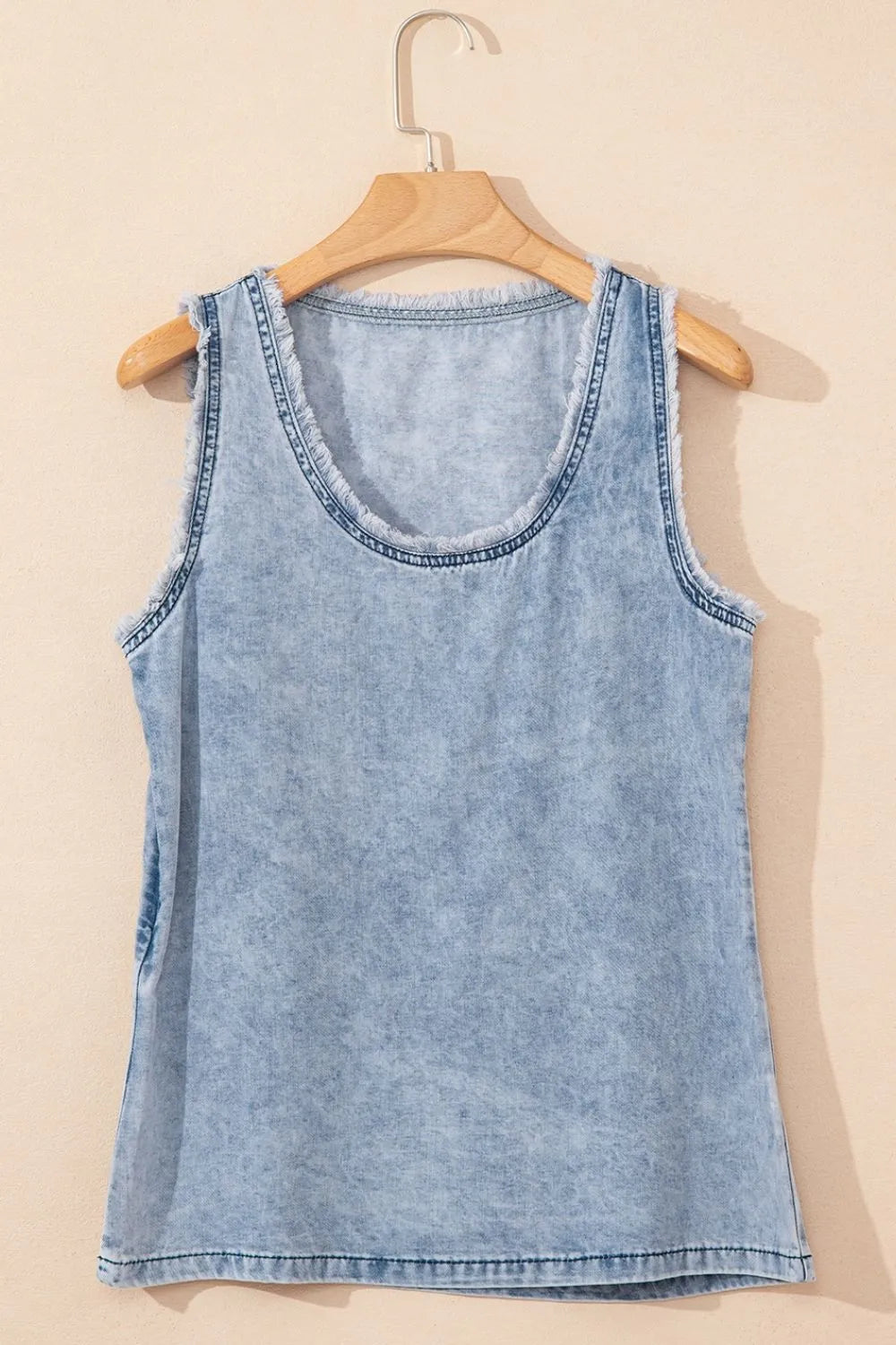Mineral Wash Denim Frayed U Neck Sleeveless Top - Women / Jeans & Denim by Trendsi | Available at Handbags Specialist Headquarter