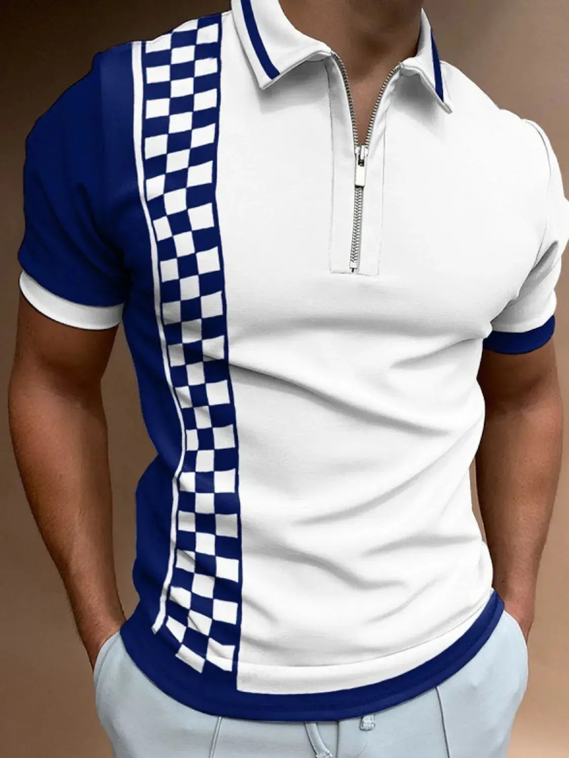 Men's Full Size Quarter Zip Short Sleeve Polo Plus Size - Men's Tops by Trendsi | Available at Handbags Specialist Headquarter