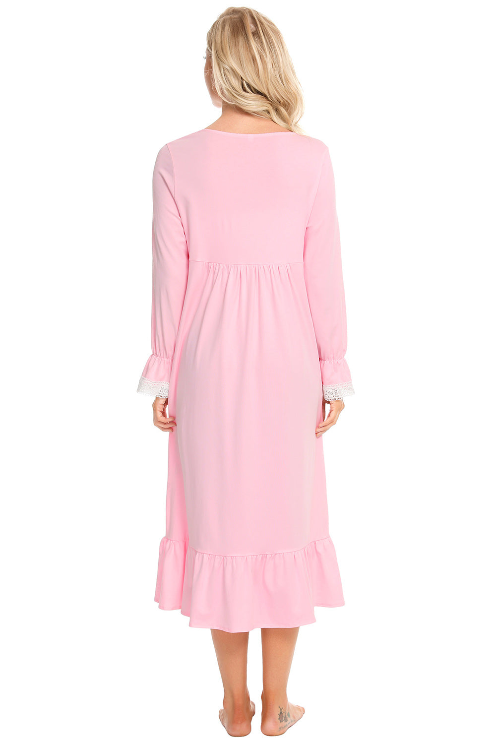 Lace Detail Square Neck Flounce Sleeve Night Dress - Sleepwear by Trendsi | Available at Handbags Specialist Headquarter