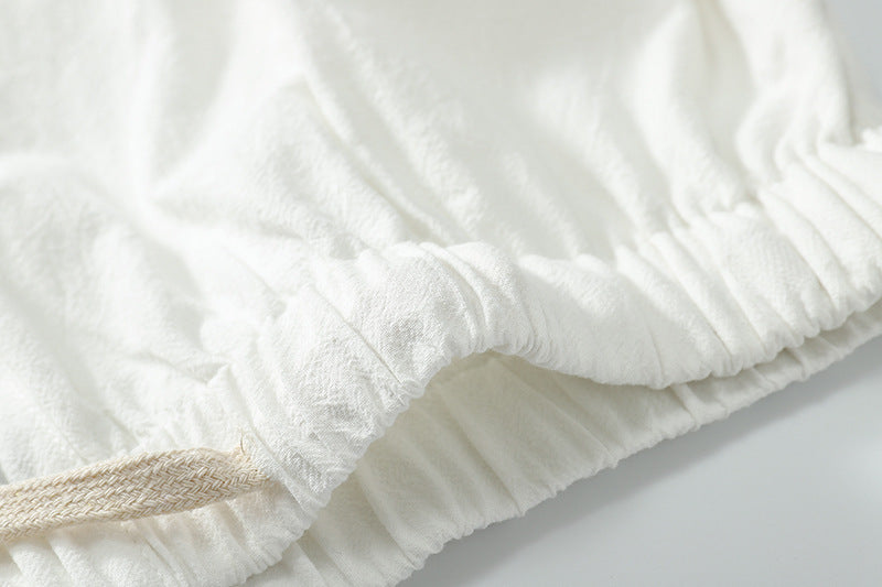 Ninth Pants Slim Korean Style Men's Casual Cotton And Linen Two-piece Set