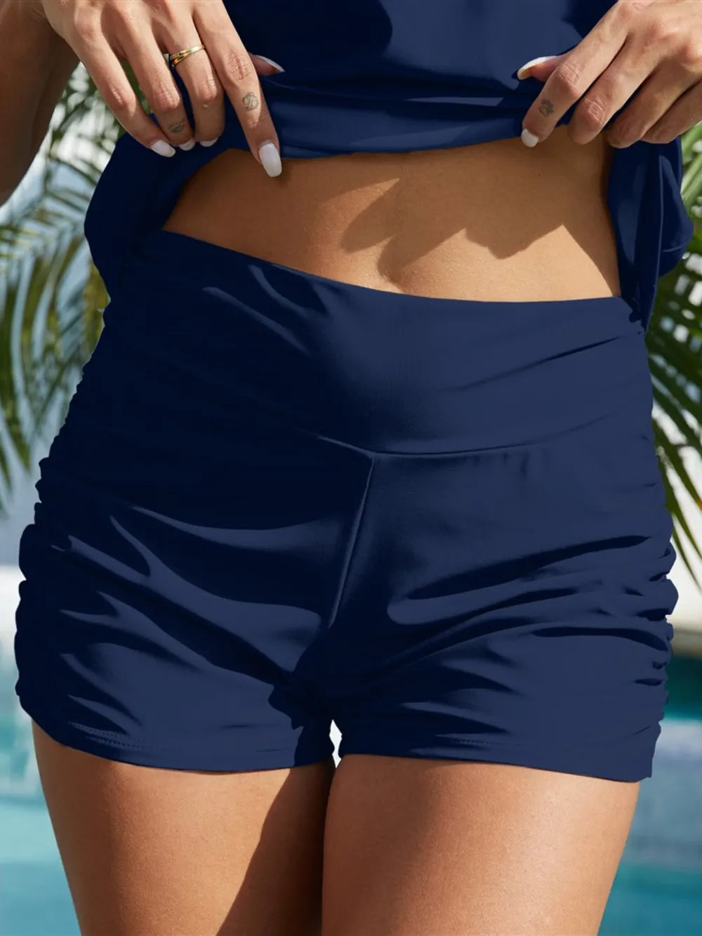 FAM-FAM Ruched Mid-Rise Waist Swim Shorts -  by Trendsi | Available at Handbags Specialist Headquarter