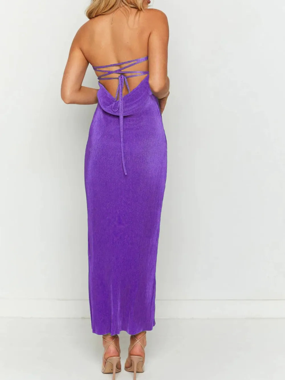 Lace-Up Back Tube Maxi Dress - Maxi Dress by Trendsi | Available at Handbags Specialist Headquarter