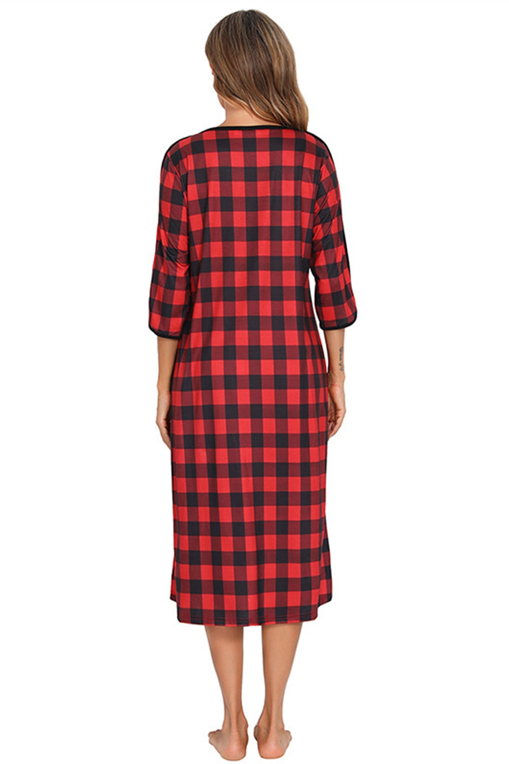 Round Neck Three-Quarter Sleeve Midi Night Dress - Sleepwear by Trendsi | Available at Handbags Specialist Headquarter