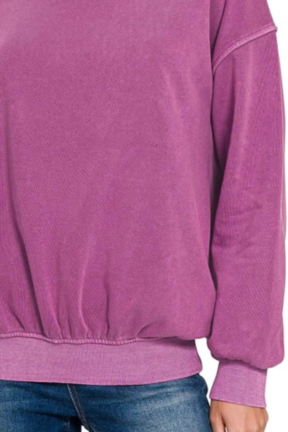 Zenana Soft Fleece Pigment Dye Round-neck Sweatshirts - Tops by Trendsi | Available at Handbags Specialist Headquarter