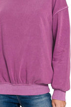 Zenana Soft Fleece Pigment Dye Round-neck Sweatshirts - Tops by Trendsi | Available at Handbags Specialist Headquarter