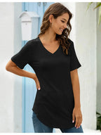 Full Size Solid V-Neck Short Sleeve T-Shirt Plus Size - Women Plus Size by Trendsi | Available at Handbags Specialist Headquarter