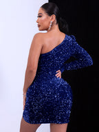 Sequin One-Shoulder Tulip Hem Bodycon Dress - Maxi Dress by Trendsi | Available at Handbags Specialist Headquarter