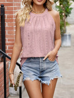 Eyelet Sleeveless Top with Gathered Detail - Tops by Trendsi | Available at Handbags Specialist Headquarter