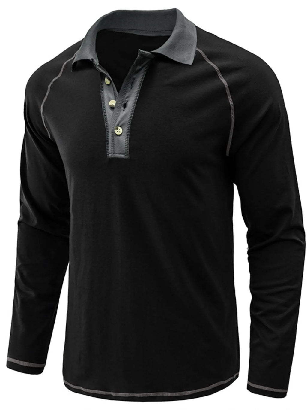 Men's Contrast Collar Long Sleeve Polo Shirt - Men's Polo shirt by Trendsi | Available at Handbags Specialist Headquarter