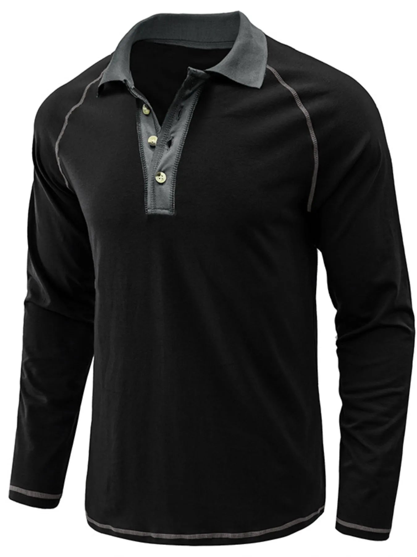 Men's Contrast Collar Long Sleeve Polo Shirt - Men's Polo shirt by Trendsi | Available at Handbags Specialist Headquarter